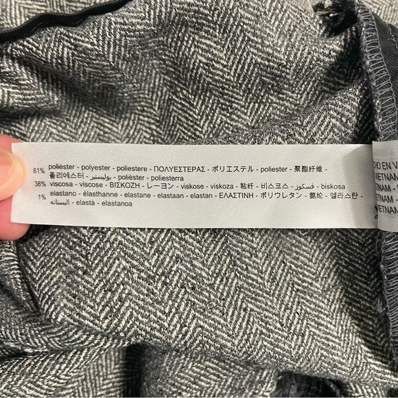 ZARA Black/ White Herringbone Wide Leg Pants Small Elastic Waist Dress Trousers - Picture 9 of 12